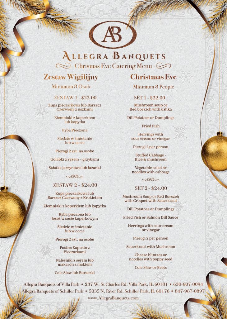 Allegra Banquets Christmas Eve Catering Menu 2025